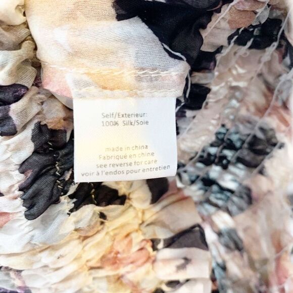 CAROLINE CONSTAS Sonya Smocked Silk Floral Print Sheer Blouse Women’s Size Small - Picture 9 of 12
